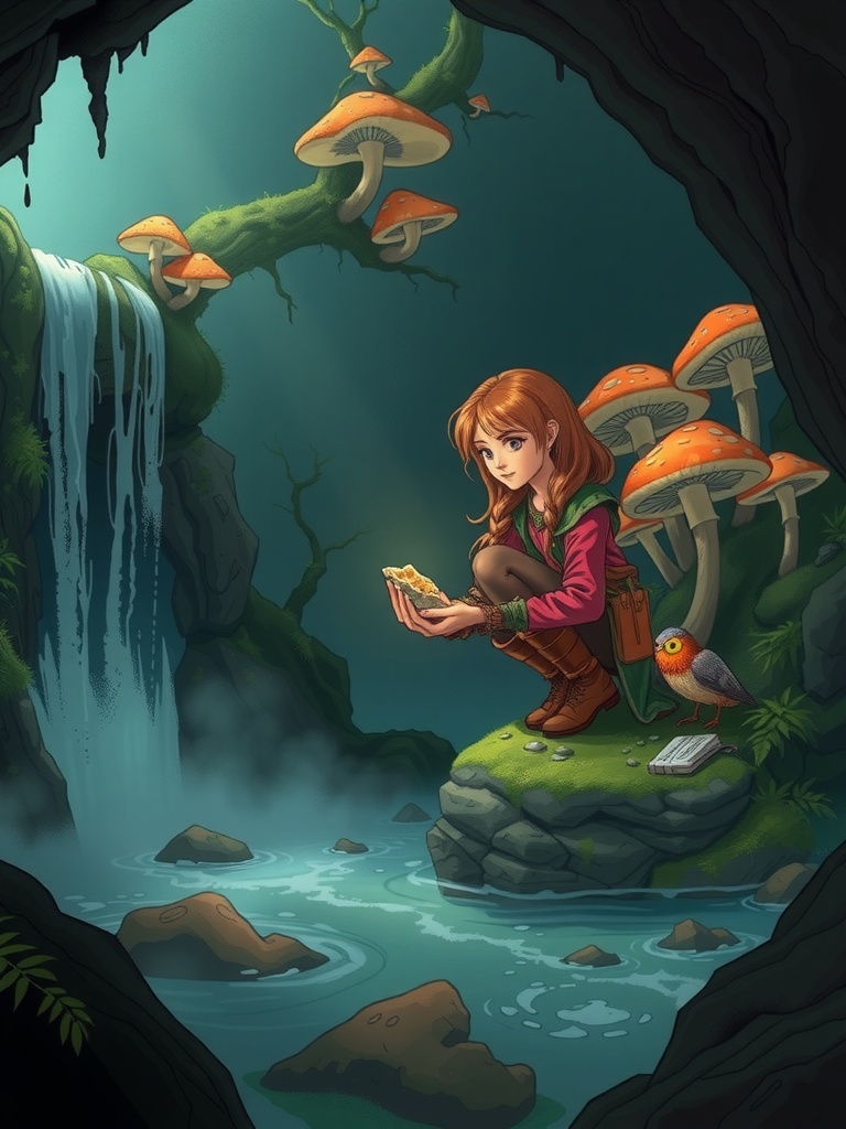 Panel 2: Lyra's spirit soars as she uncovers secrets of the ancient world, her connection to the natural world a balm to her soul