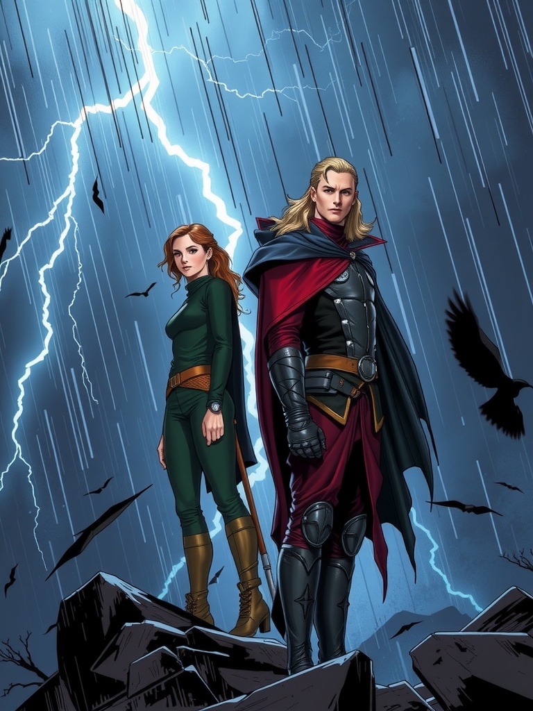 Panel 3: The storm's fury threatens to consume them, and Kaelin's quick thinking may be their only hope for survival