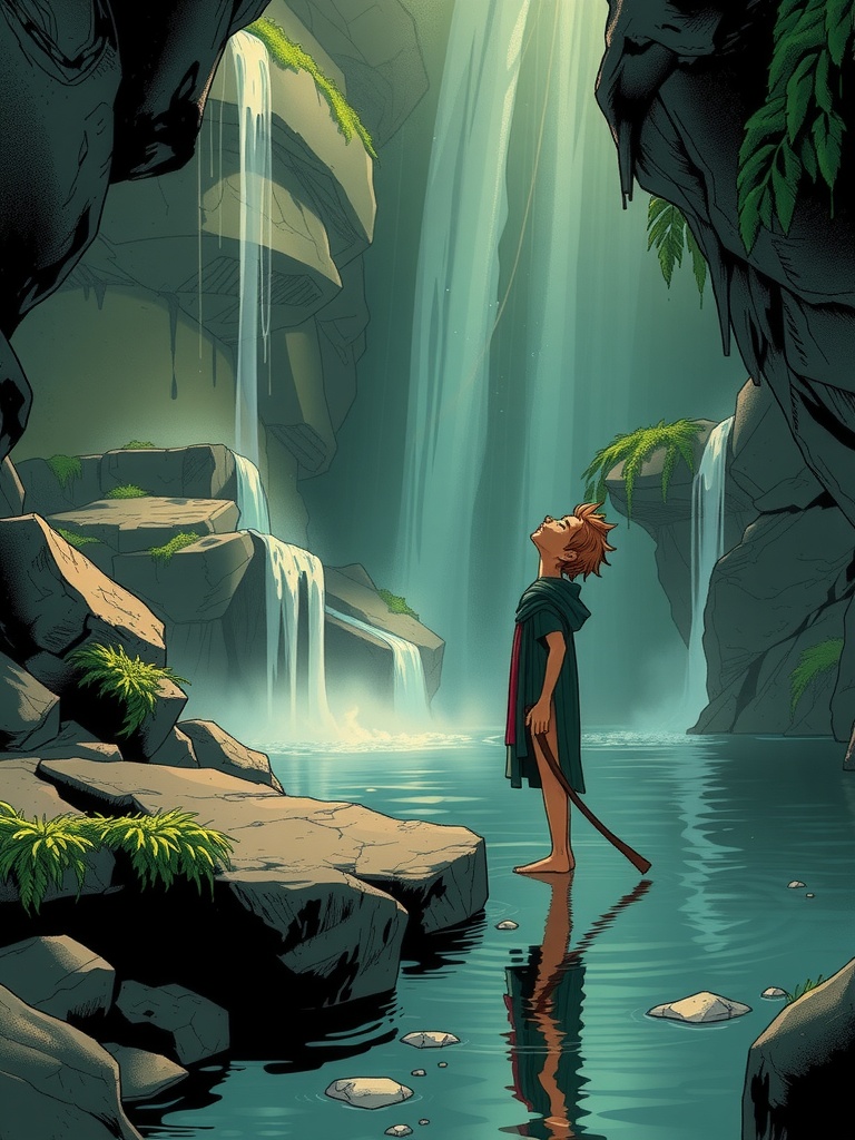 Panel 1: The primal forces reach a crescendo, and Kaelin's senses come alive, attuning him to the ancient rhythms of the earth