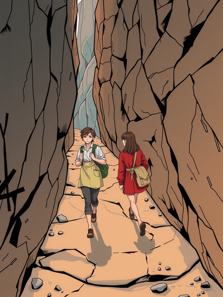 Panel 2: As they walk, the air thickens with tension, their differing priorities threatening to drive them apart
