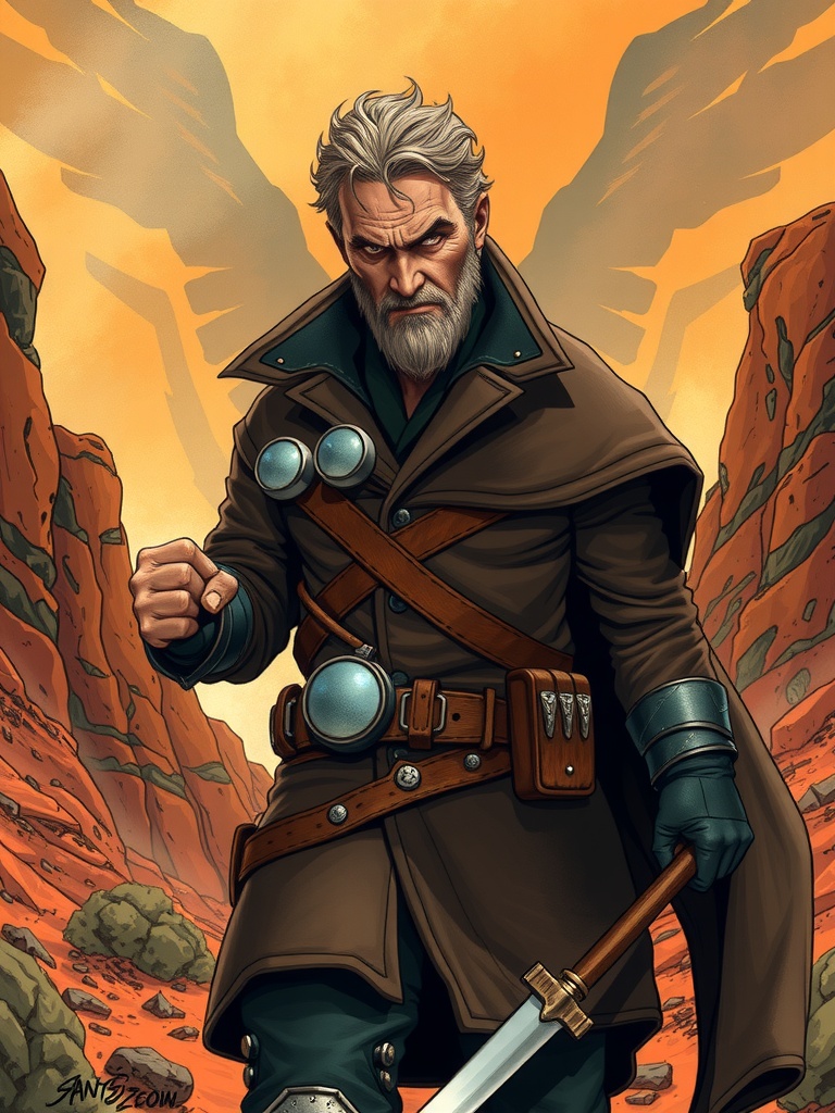 Panel 3: Thorne's fists clench with fury, as the storm rages on, his heart heavy with the weight of his own demons