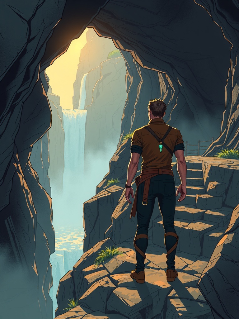 Panel 1: The mist swirled around Kaelin like a shroud, veiling the truth he sought to uncover
