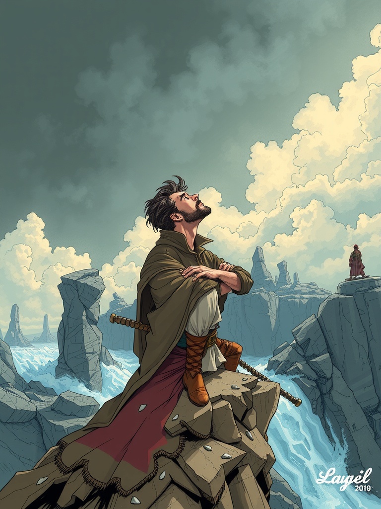 Panel 2: Lyra's spirit soars on the wings of wonder, unshackled by the turmoil that rages around him
