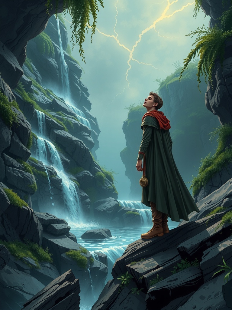 Panel 1: The primal forces reach a crescendo, and Kaelin feels the weight of the ancient world bearing down upon him