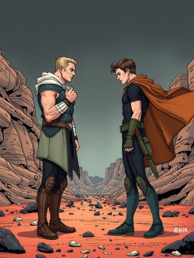 Panel 2: The air is heavy with unspoken accusations, the weight of their fragile alliance threatening to shatter
