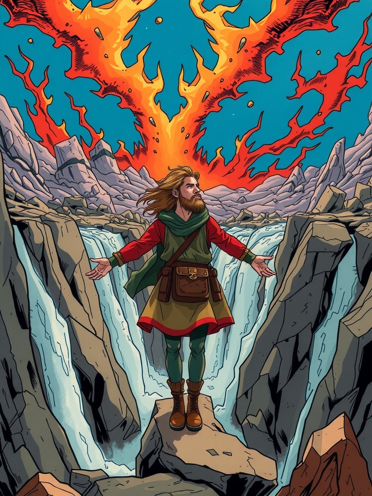 Panel 3: Lyra's spirit soars on the wings of wonder, the vast expanse of the prehistoric world unfolding before him like a tapestry