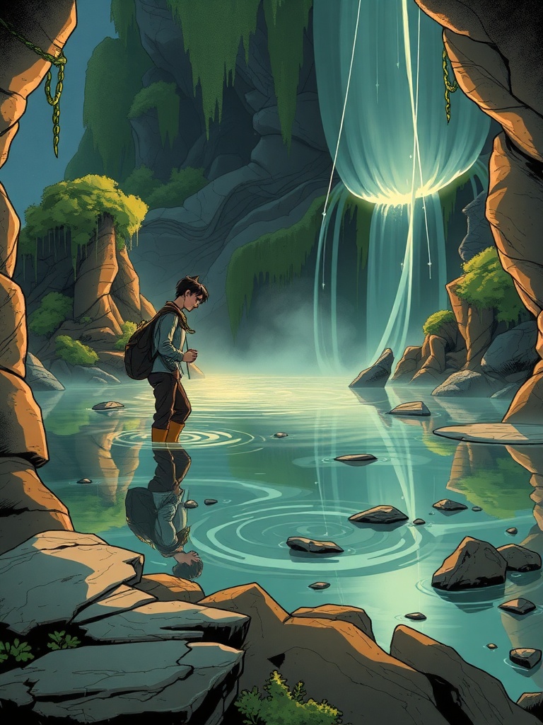 Panel 1: The primal forces reach a crescendo, and Kaelin feels the weight of the unknown pressing down upon him